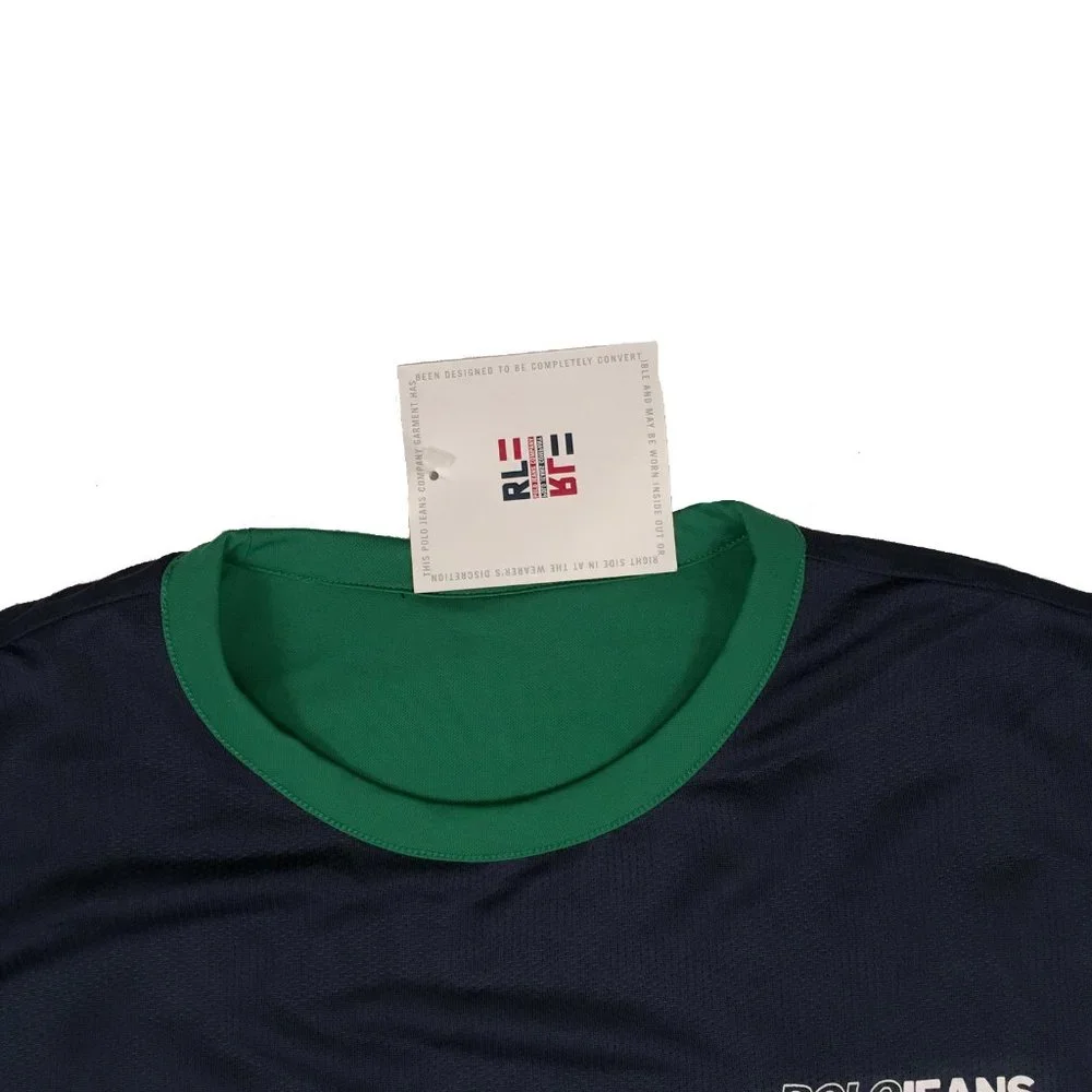 NEW Vintage Ralph Lauren Polo Jeans Co Reversible T Shirt Navy Mesh & Green Poly